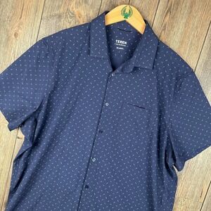 Teren Daily Driver Button Up Shirt Men's XXL Blue Dash Print Short Sleeve